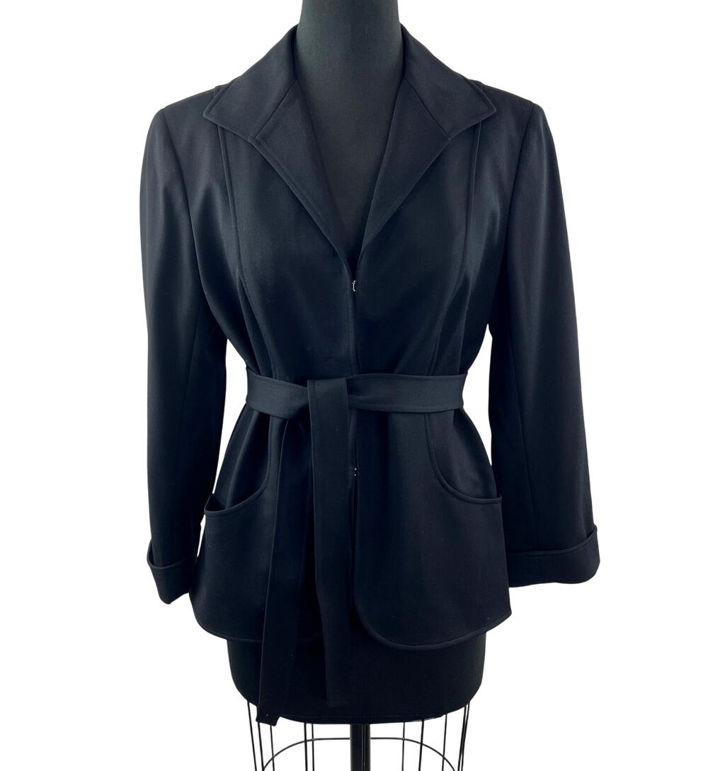 VINTAGE Lafayette 148 New York Black Blazer Wool Tie-Waist Single Breasted Sz 10